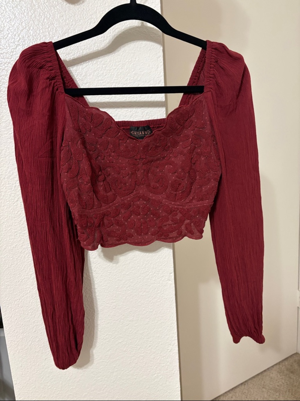 Shyanne Burgundy Lace Cropped Top